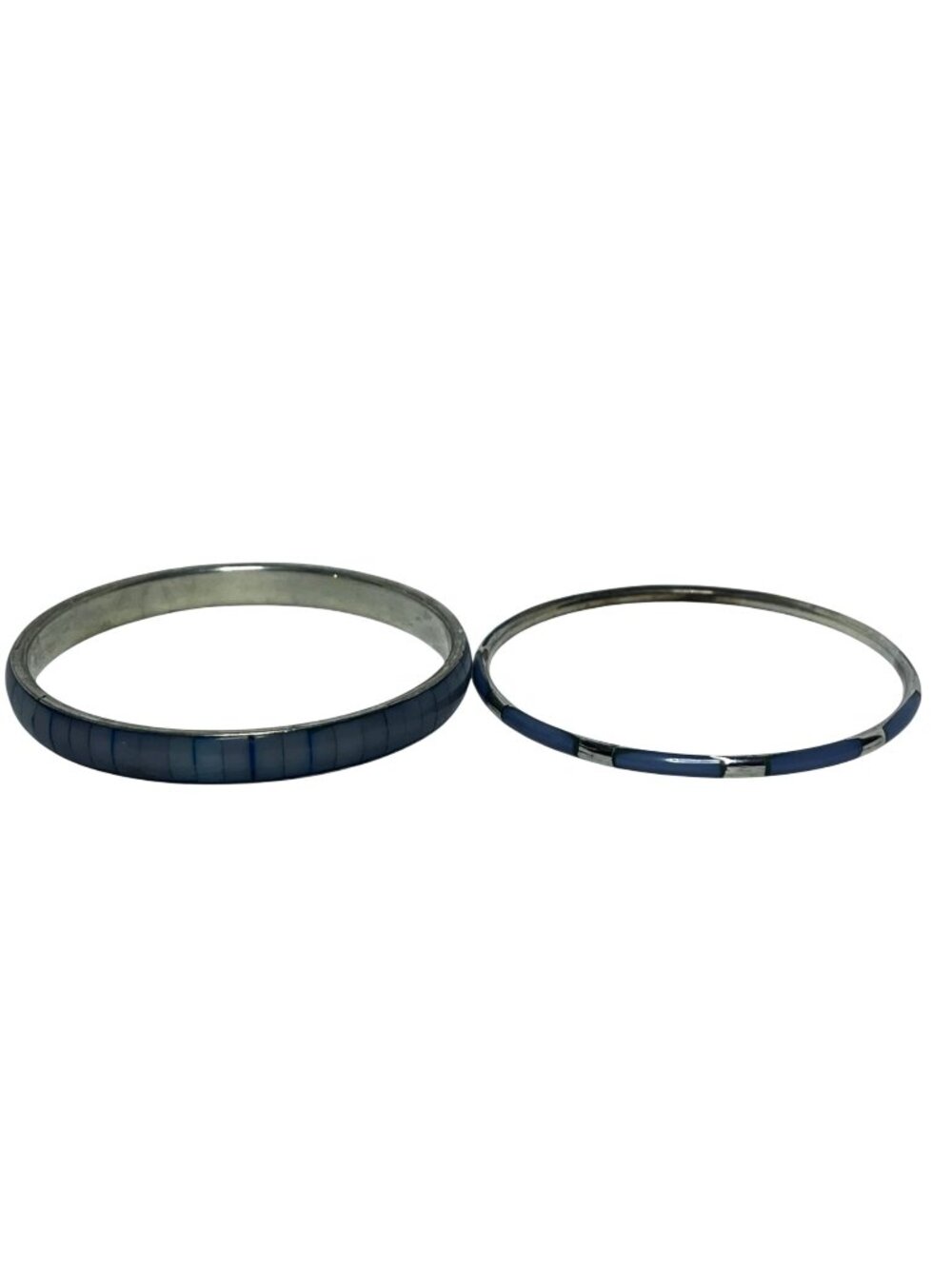 Silver Tone With Inlayed Blue Shell Bangle Bracelets (6514)